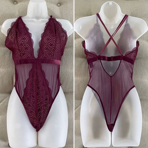 Victoria’s Secret Burgundy Bodysuit Lingerie L - Picture 1 of 9